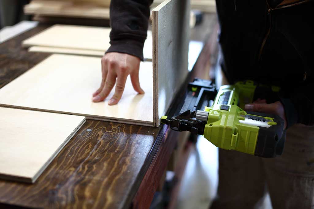 nailing drawer boxes for DIY Garage Cabinets