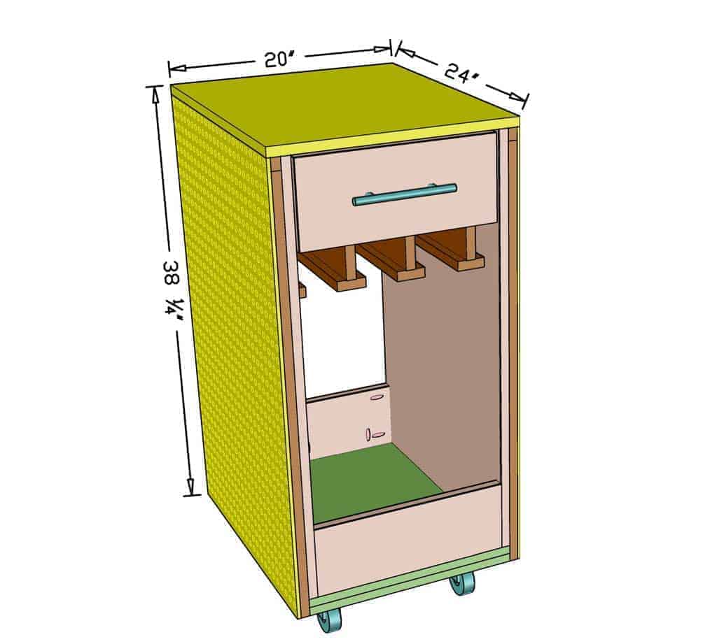 DIY Mobile Tool Cart with Pegboard dimensions 