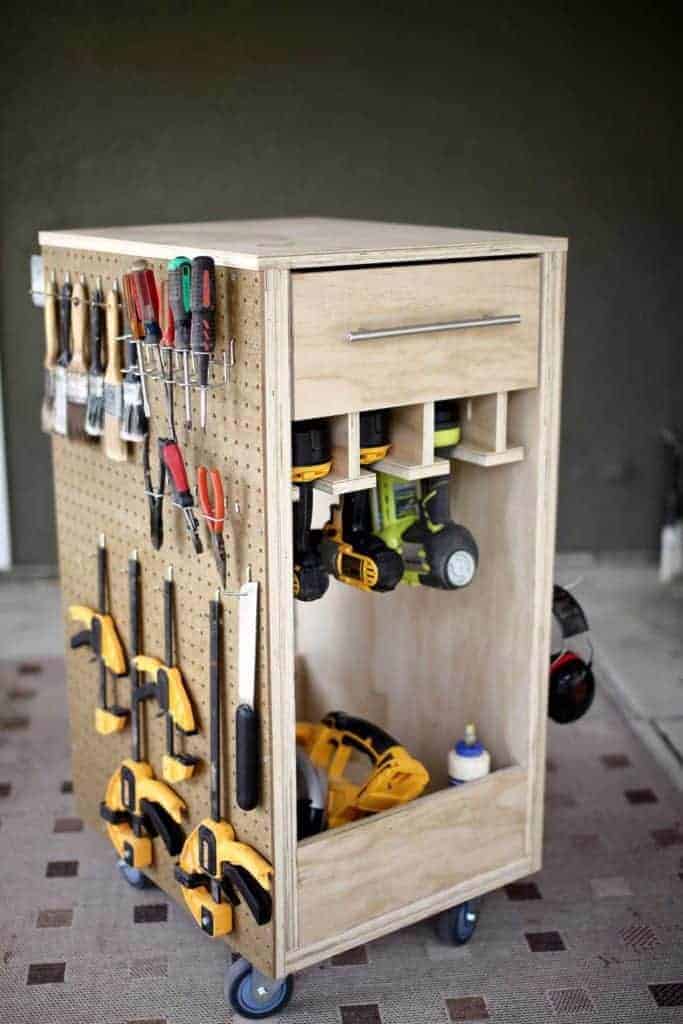 DIY Mobile Tool Cart with Pegboard