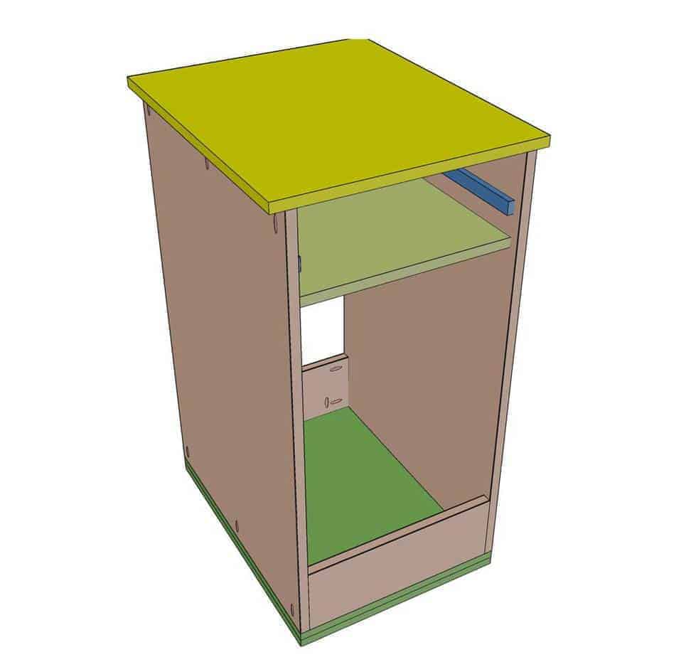 installing top piece of the DIY Mobile Tool Cart with Pegboard