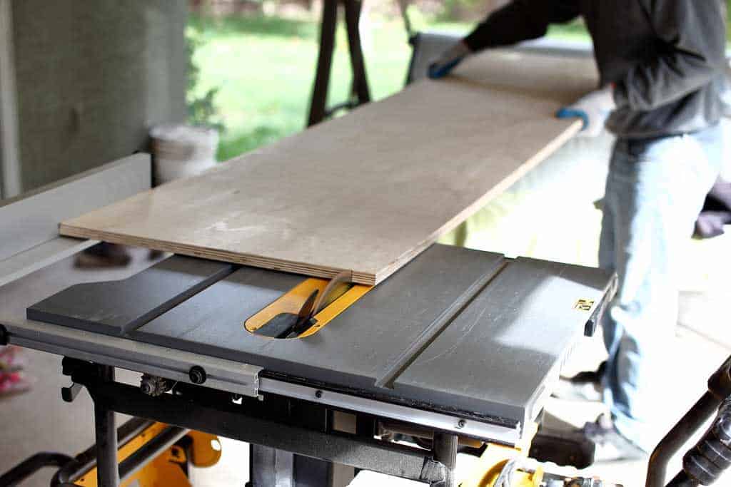 cutting long plywood on table saw