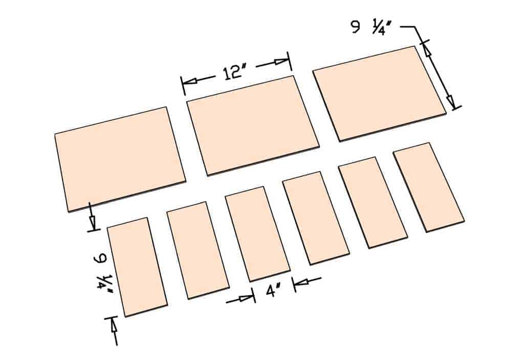 cut plywood shelf pieces for the DIY Kids Bookshelf