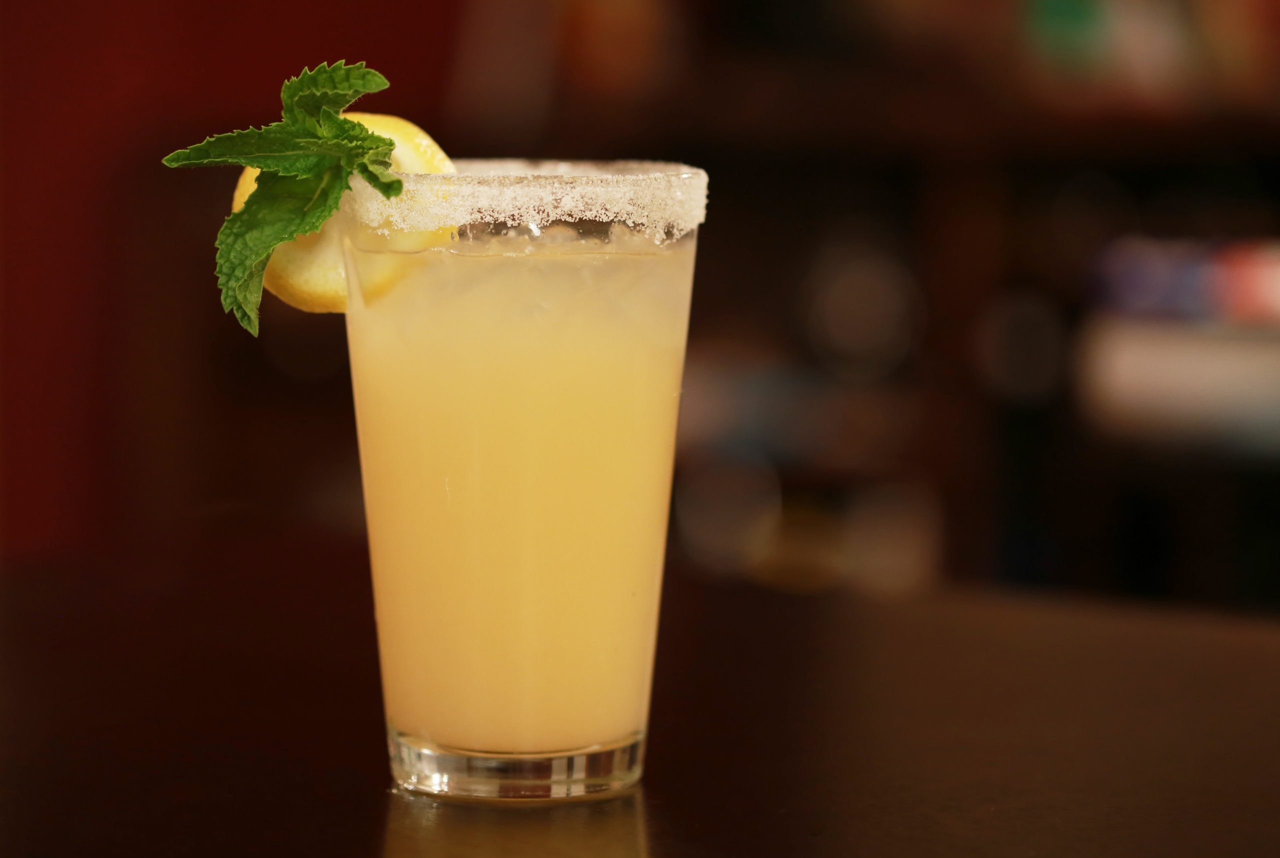 beverage with sugar rim, mint and lemon