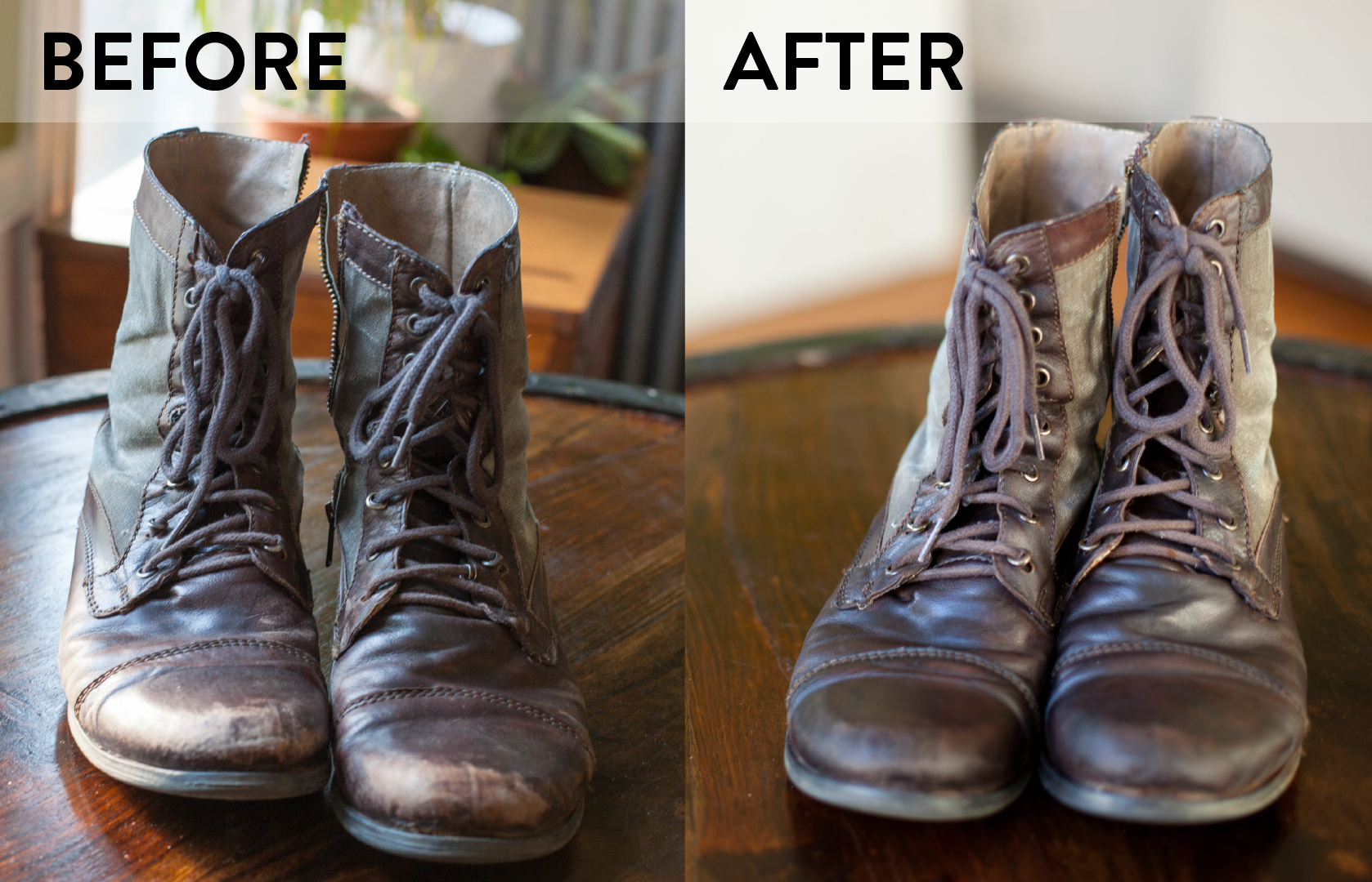 Before and After Caring for Leather