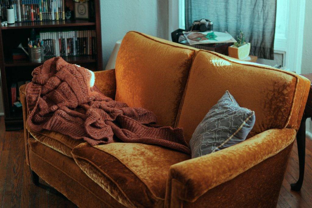 orange natural suede couch