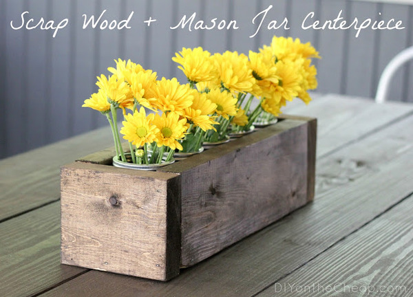 scrap wood and mason jar centerpiece