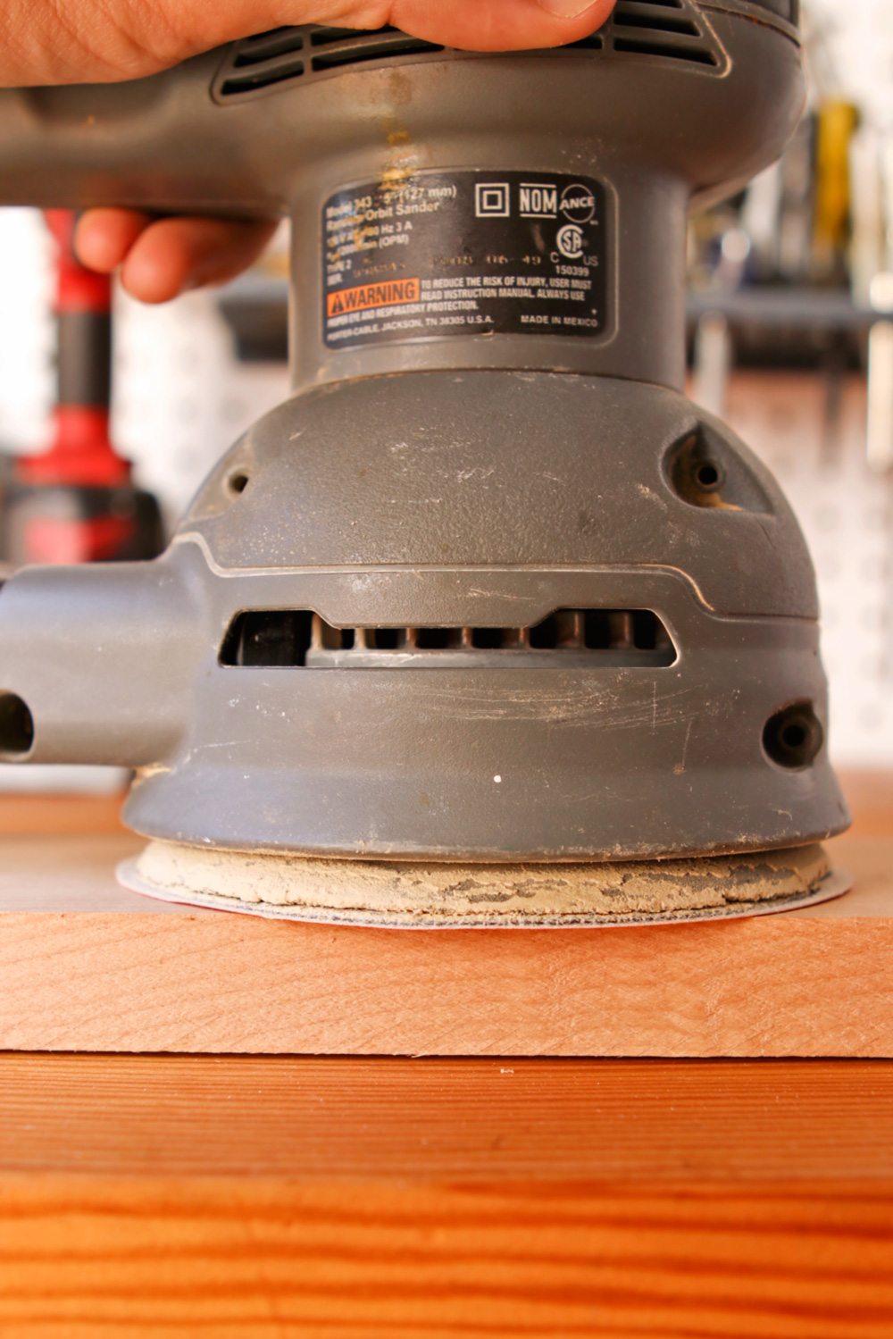 close up of an orbital sander