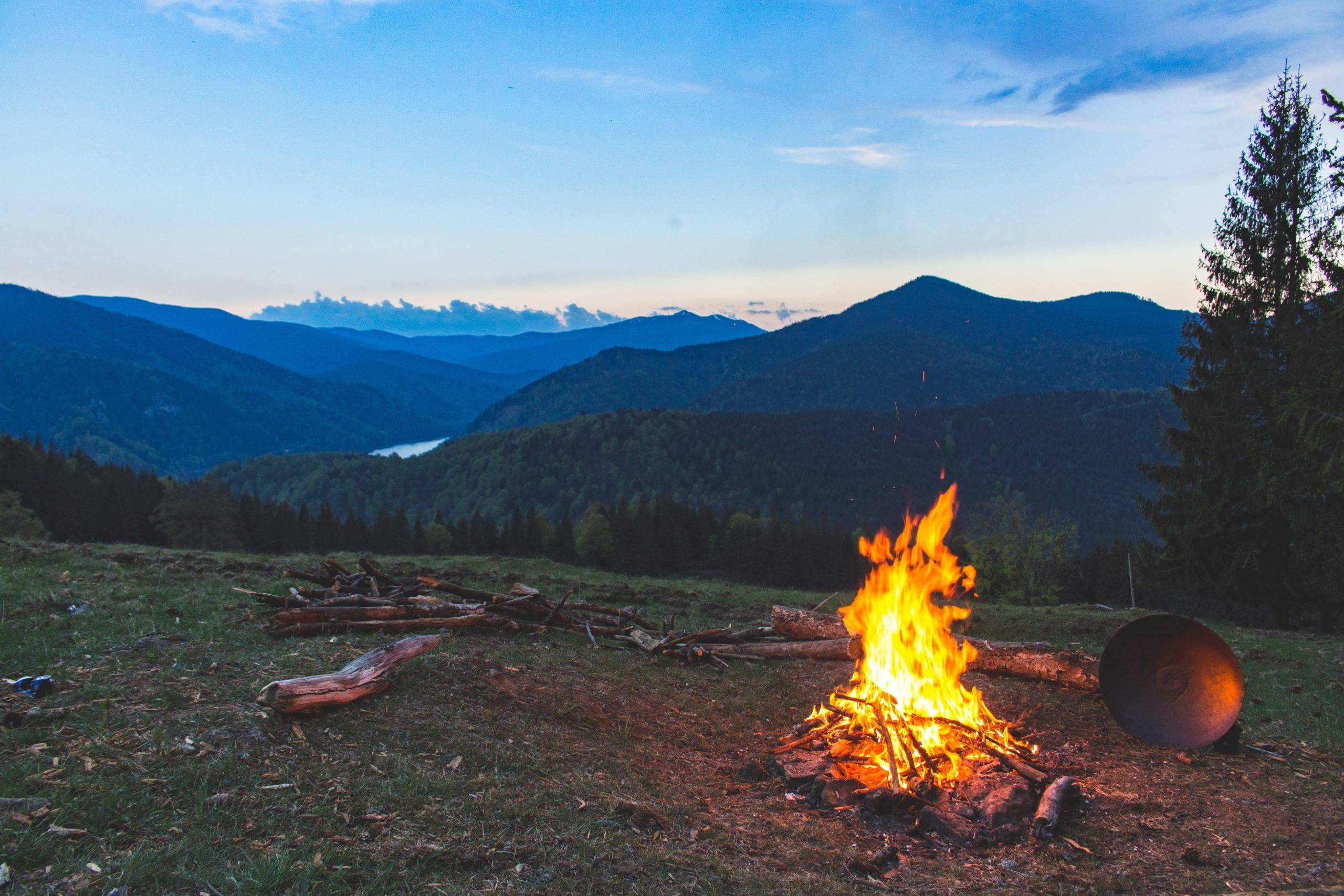 campfire burning in the mountains