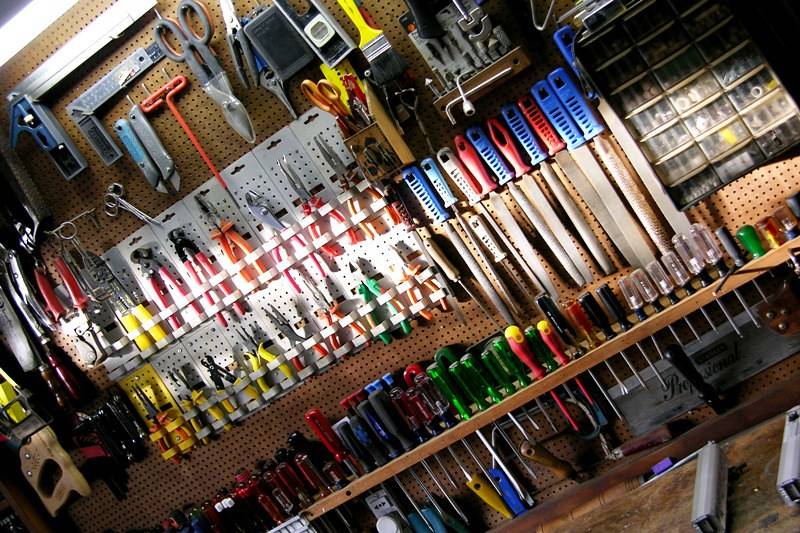 tools mounted on workshop wall