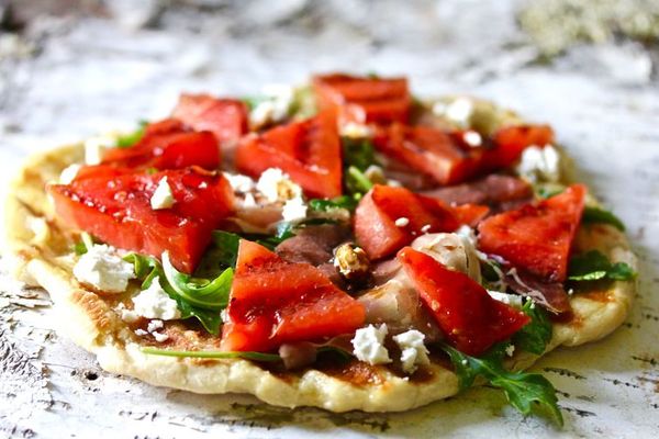 Grilled Watermelon on flatbread pizza