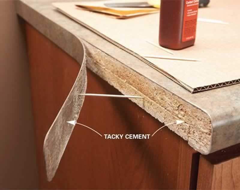 Cementing countertop trim