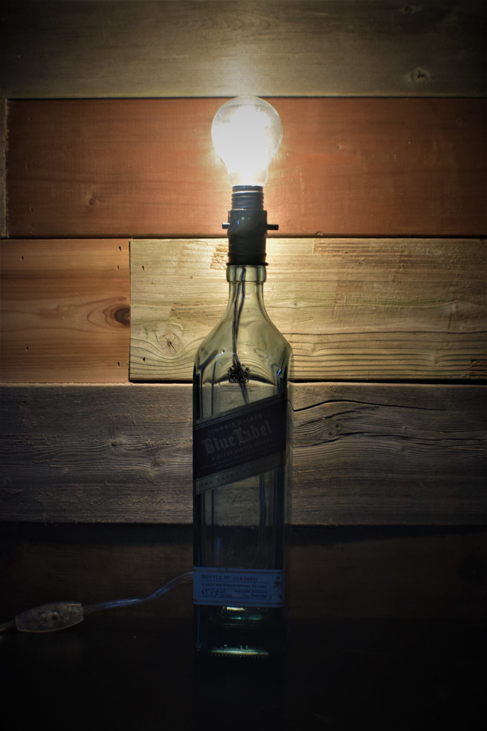 liquor bottle lamp with light buld