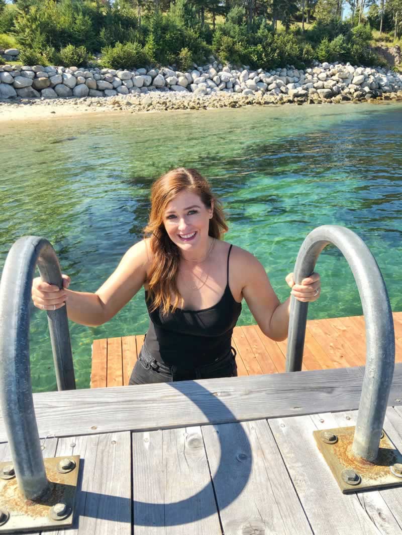 woman on floating dock