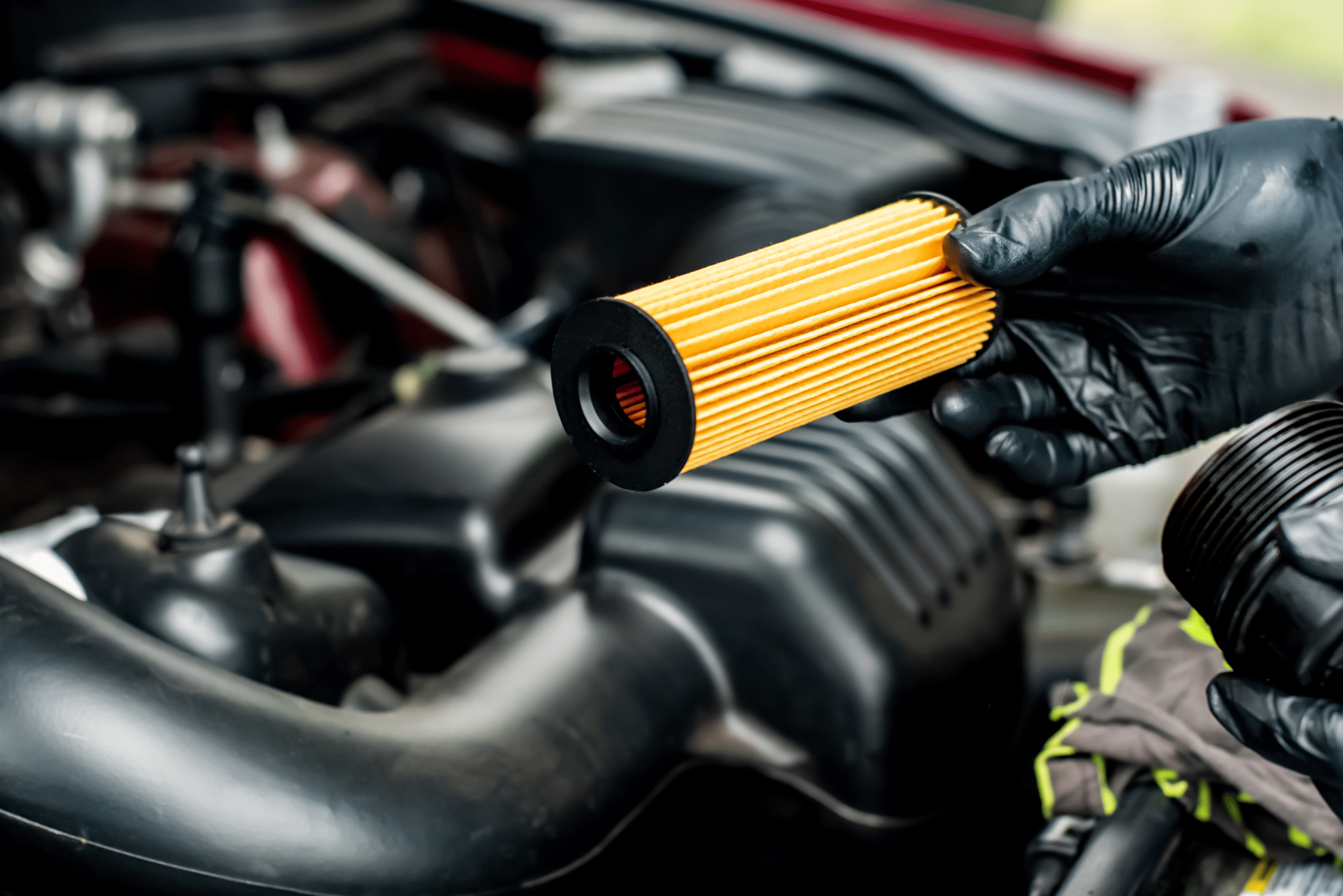 Person holding an oil filter insert.