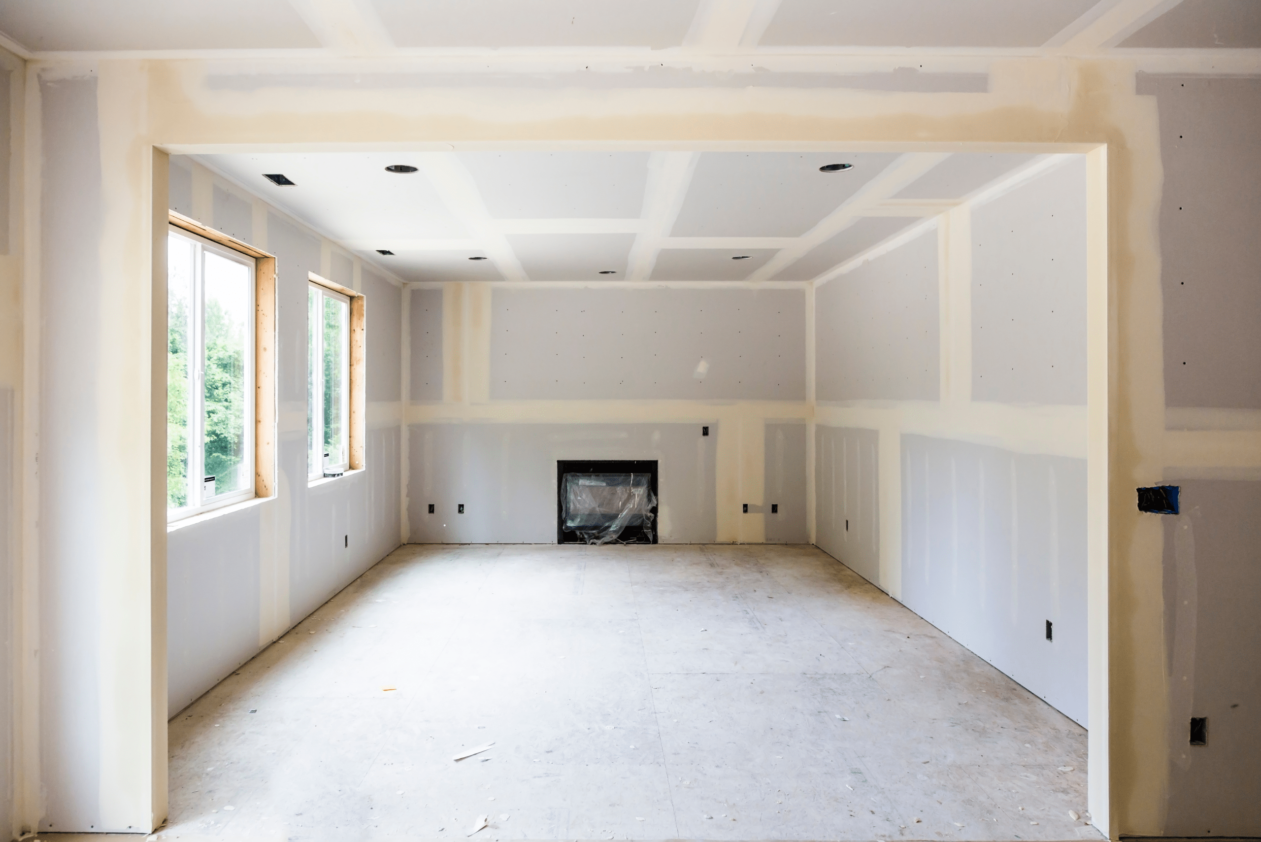 Finished room with drywall ready for paint.