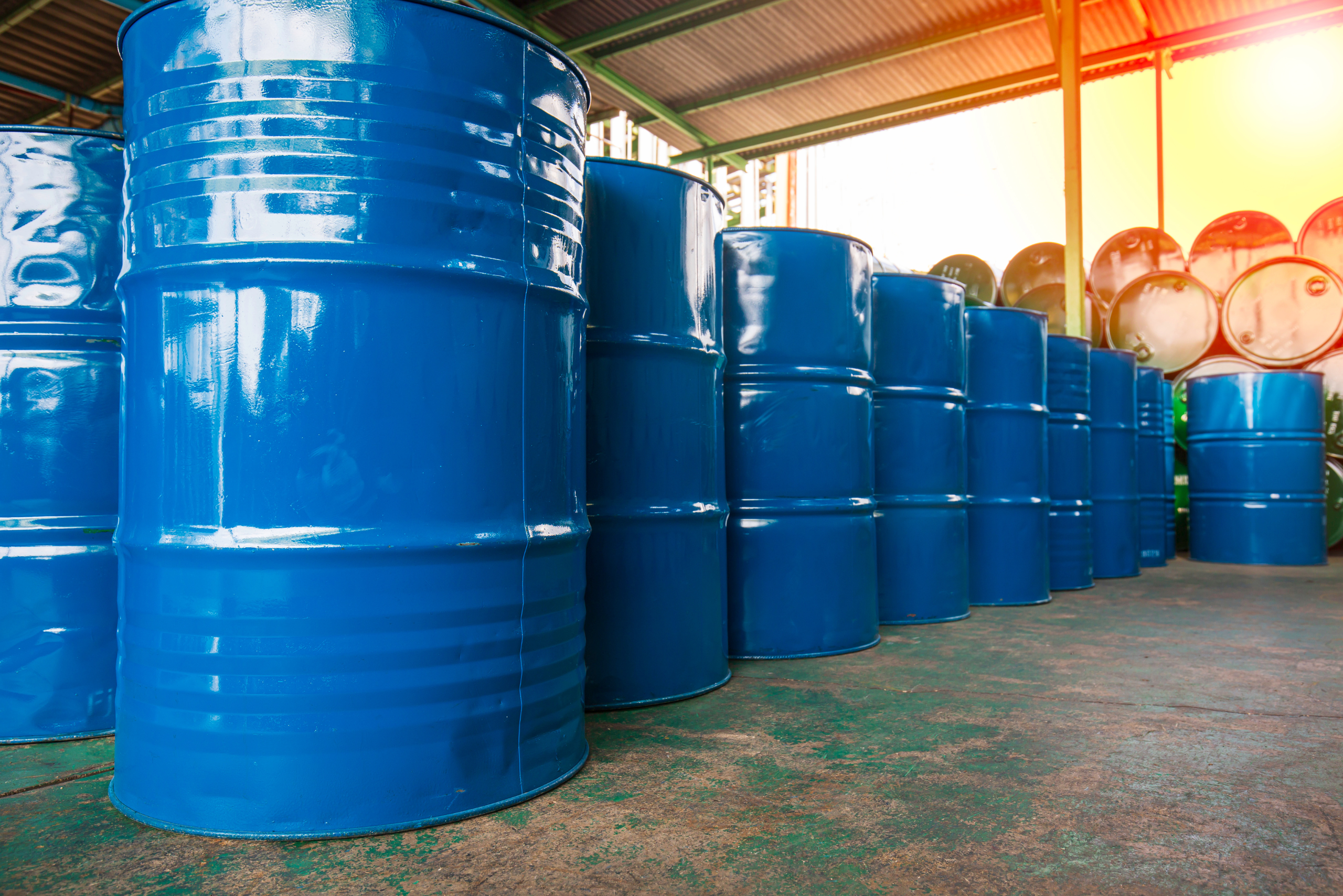 A bunch of blue steel barrels.